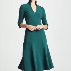 Black Halo Forest Green fitted and flared modest dress.